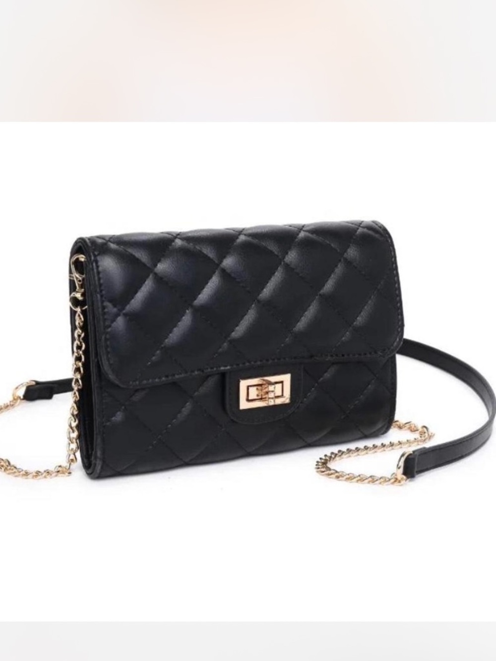 Urban Expressions Black Quilted Crossbody Bag with Gold Chain